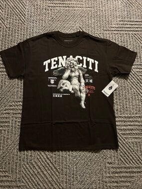 Tenaciti Brown Short-Sleeve Graphic Tee with Cherub Artwork